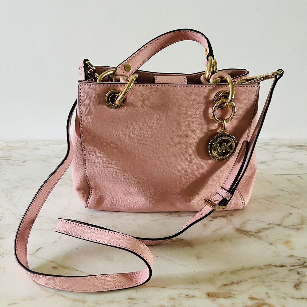 MICHAEL KORS Cynthia Pastel Pink Leather Small Satchel Crossbody Bag